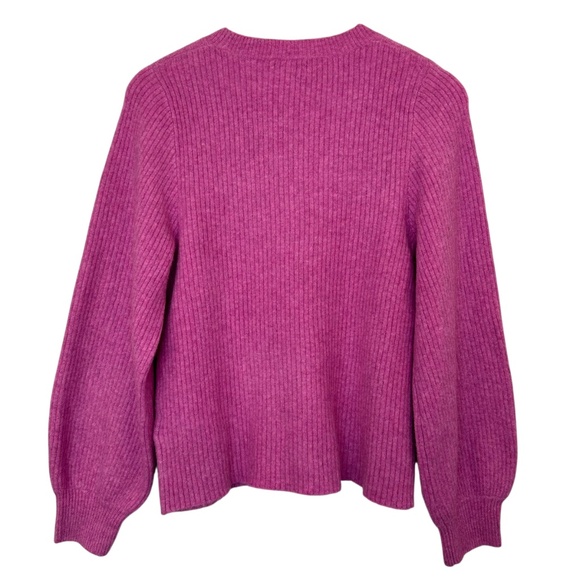 J. Crew Factory Pink Ribbed puff sleeve sweater in extra soft yarn Wool blend M - Picture 5 of 16